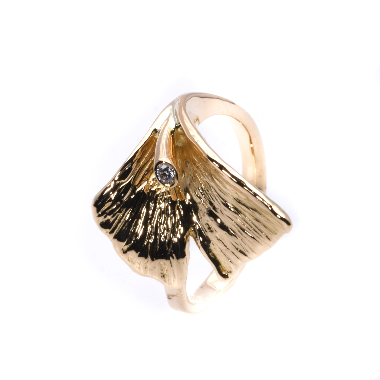 Ring Ginko-Blatt mit Brillant
