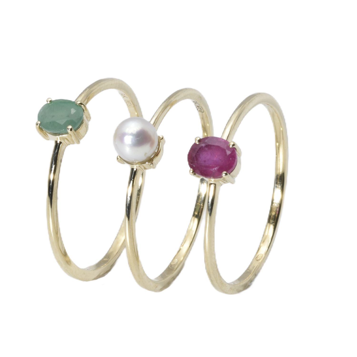 3-fach Ring mit Saphir, Rubin & Perle