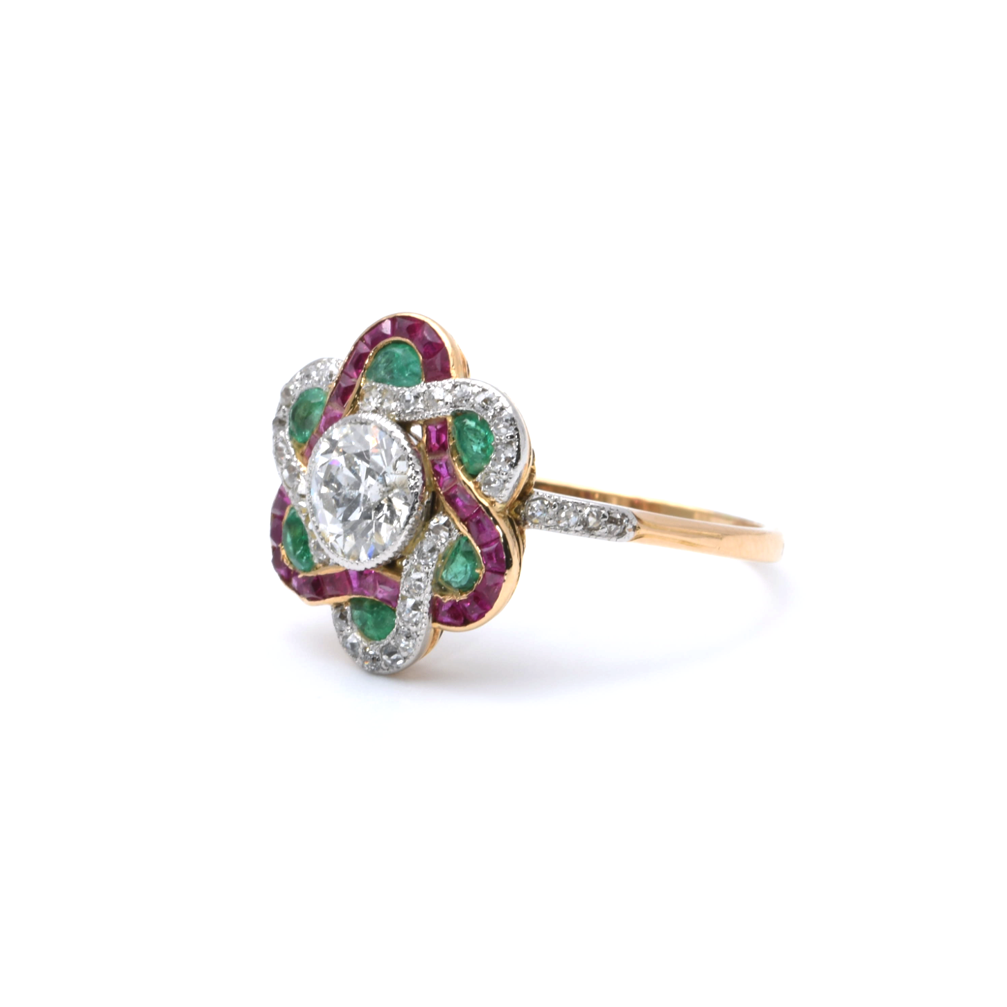 Ring | 750/000 Gold | Bicolor | Diamanten | Brillant | Rubin | Smaragd