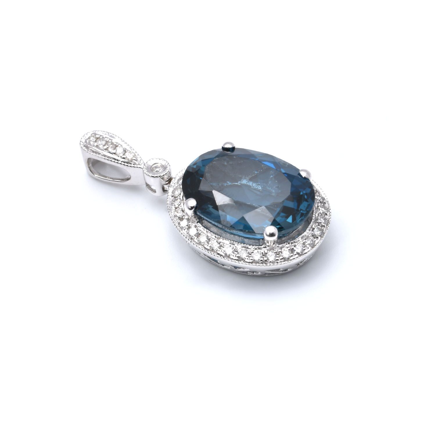 Schlangenkette mit Anhänger | 585/000 Weißgold | Brillanten | Blau Topas