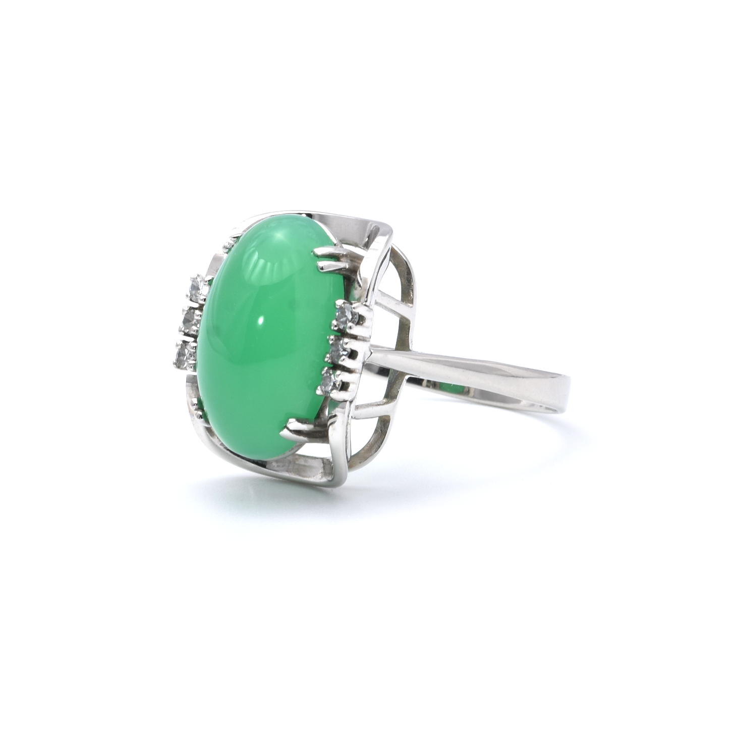 Ring mit Diamanten und Chrysopras