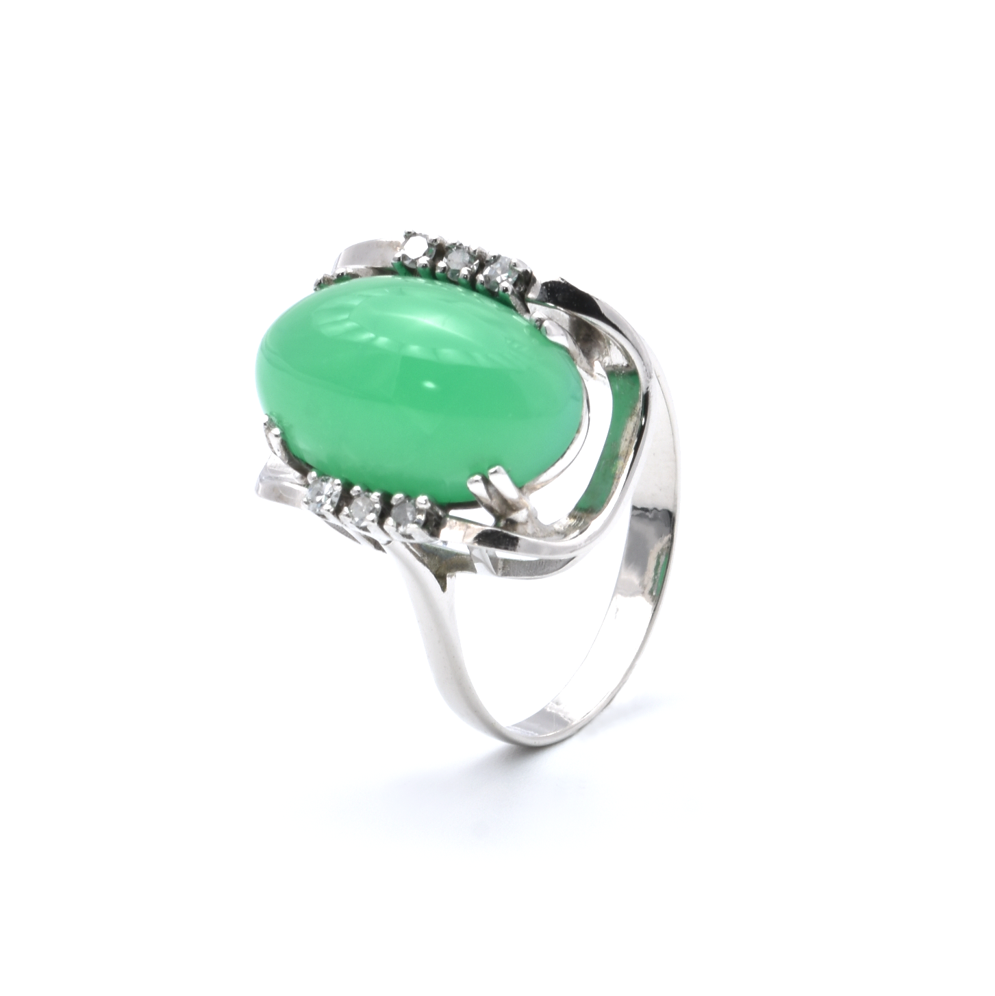 Ring mit Diamanten und Chrysopras