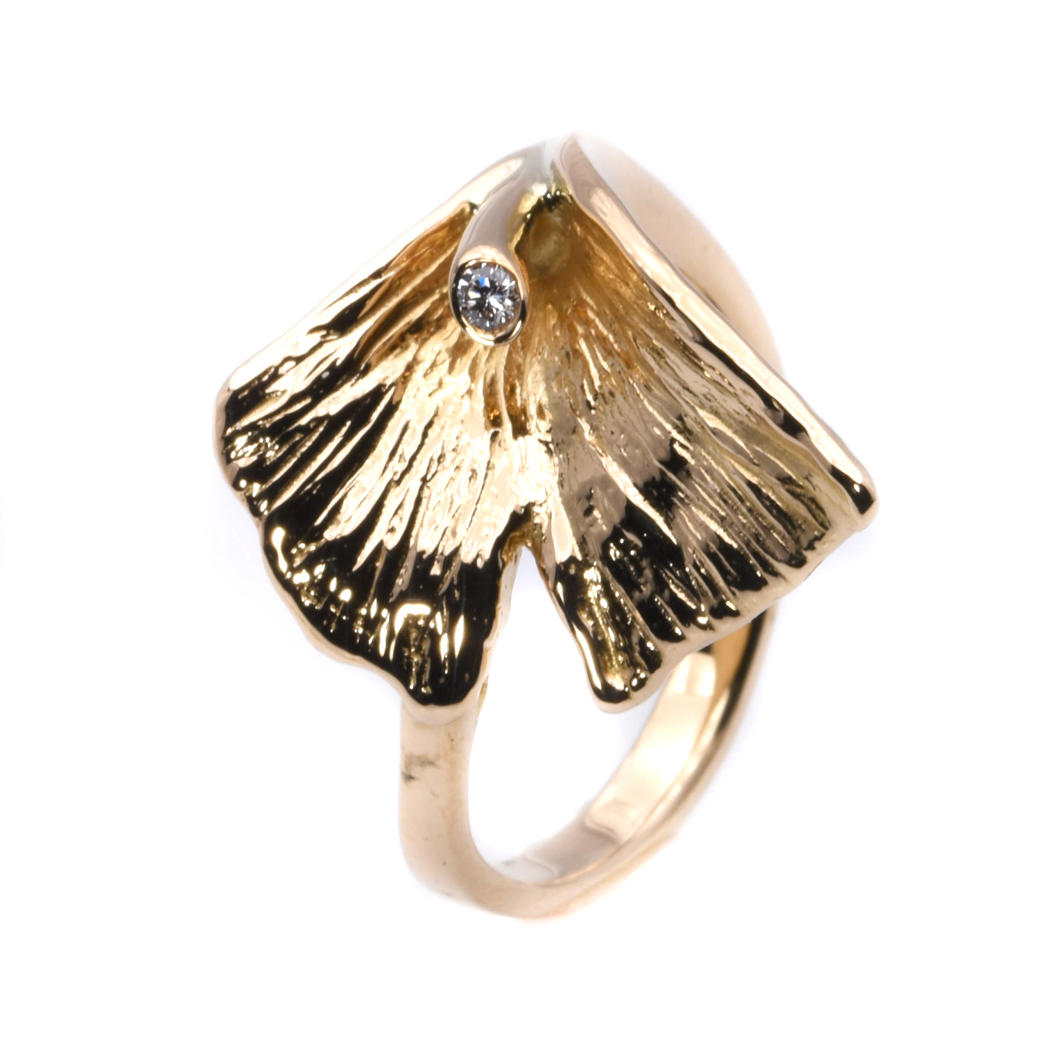 Ring Ginko-Blatt mit Brillant