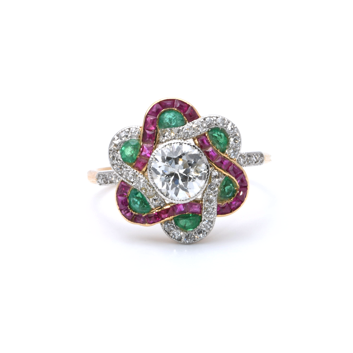 Ring | 750/000 Gold | Bicolor | Diamanten | Brillant | Rubin | Smaragd
